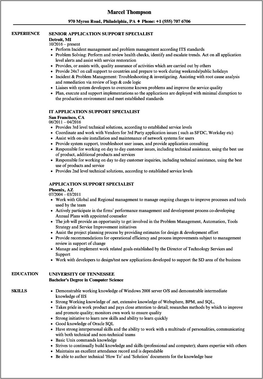 Example Of A It Support Specialist Resume