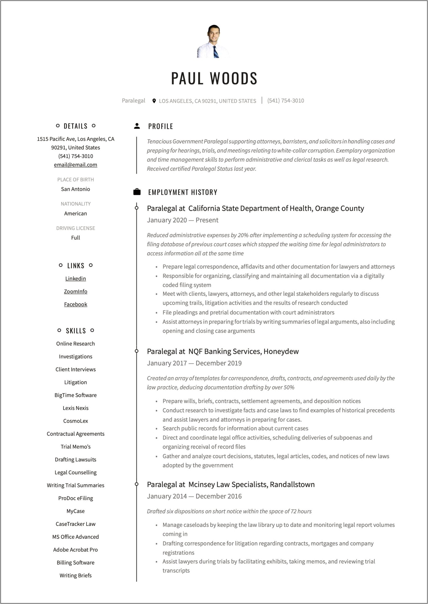 Example Of A Legal Assistant Resume