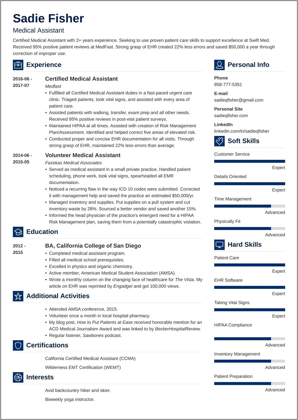 Example Of A Medical Assistant Student Resume