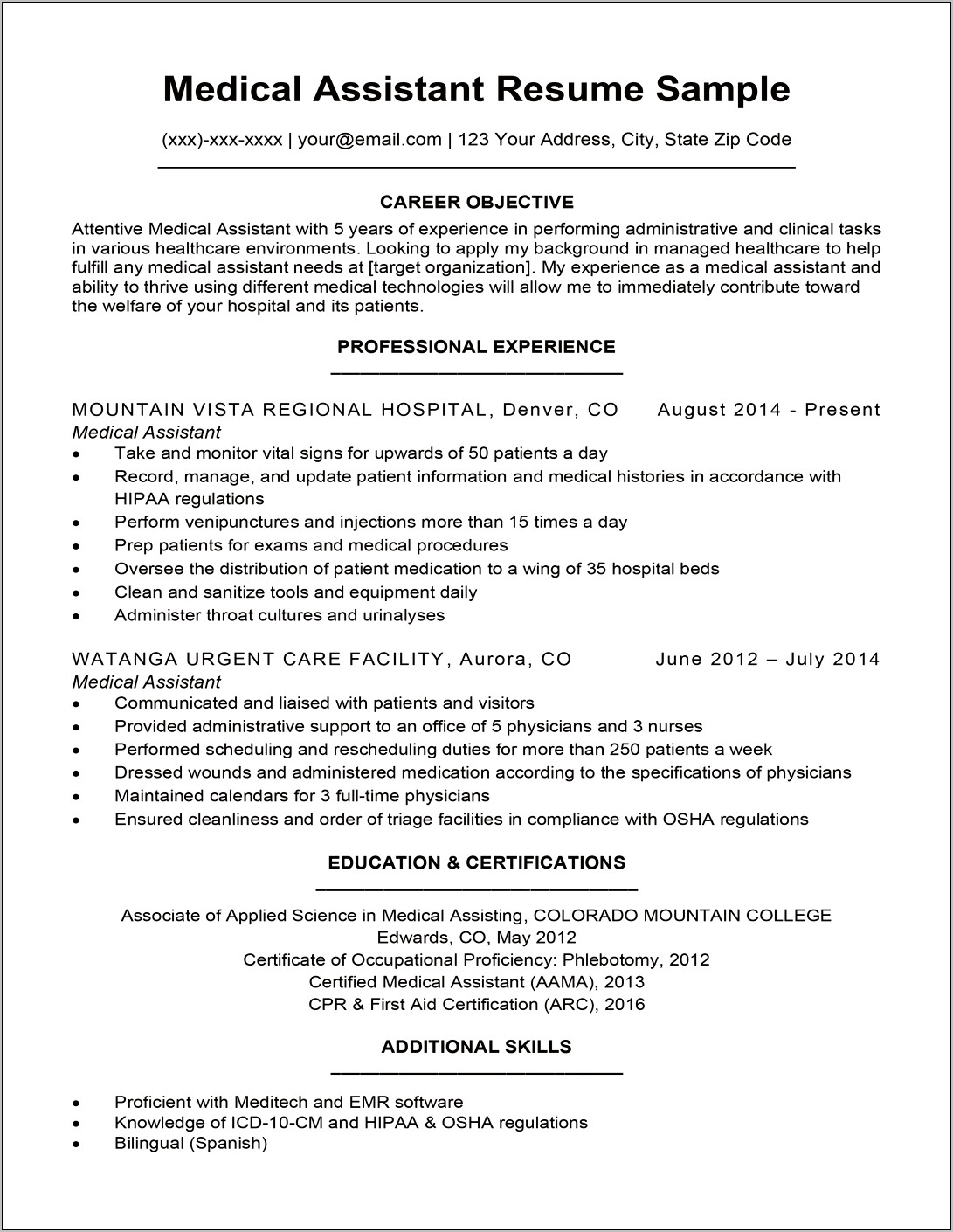 Example Of A Medical Office Assistant Resume