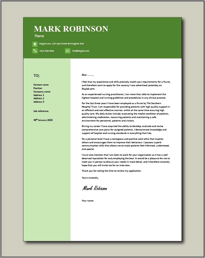 Example Of A Nursing Resume Cover Letter