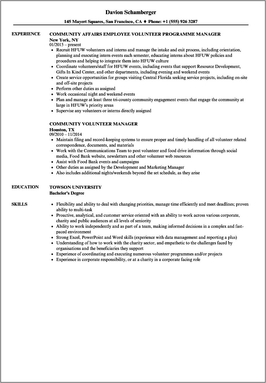 Example Of A Peace Corps Volunteer Resume