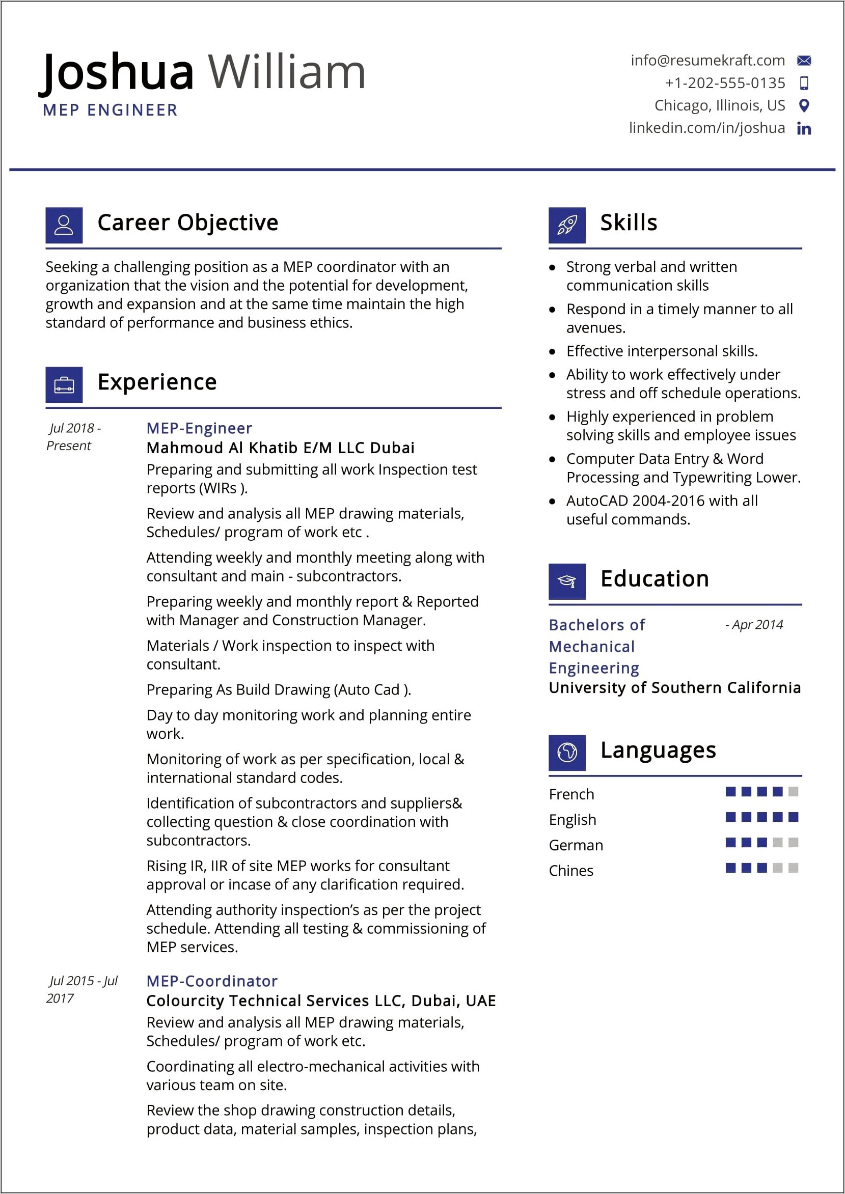 Example Of A Power Distribution Line Engineer Resume