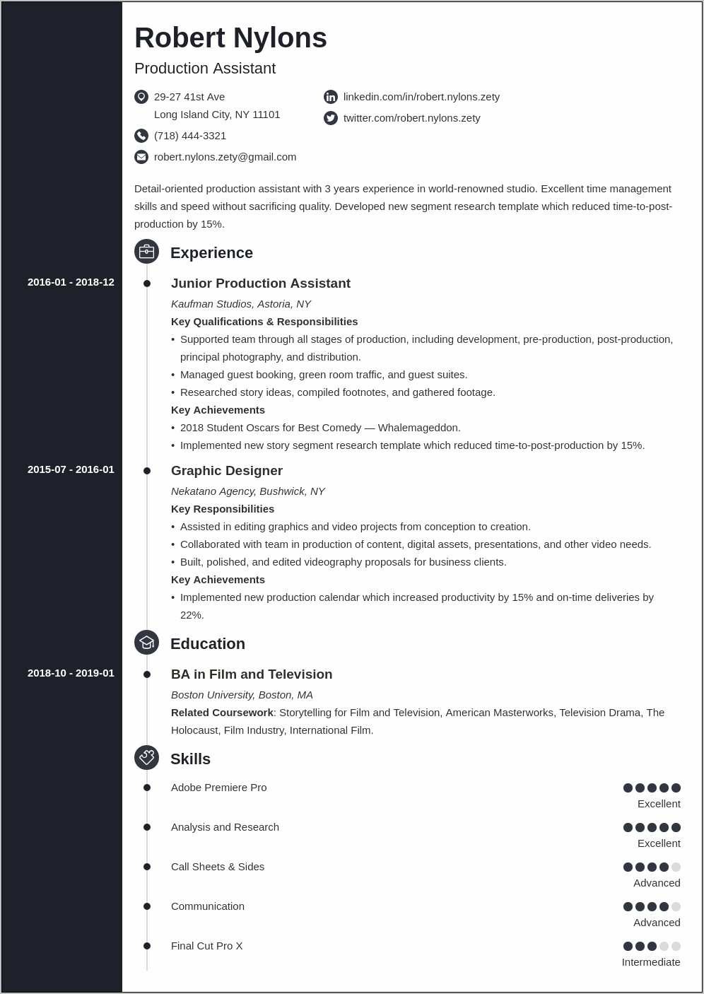 Example Of A Production Assistant Resume