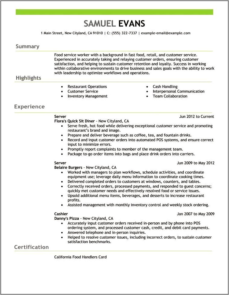 Example Of A Profile Header For Resume