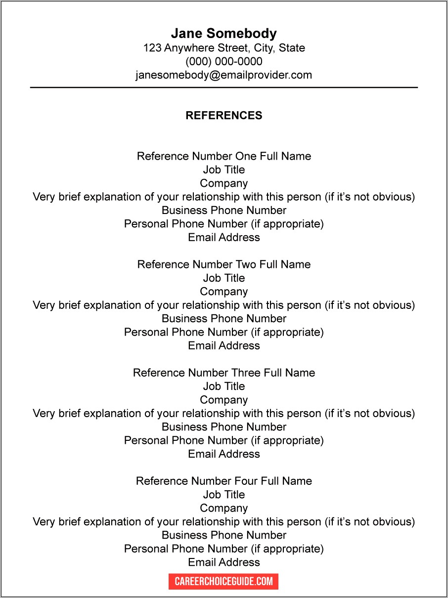 Example Of A Reference On A Resume