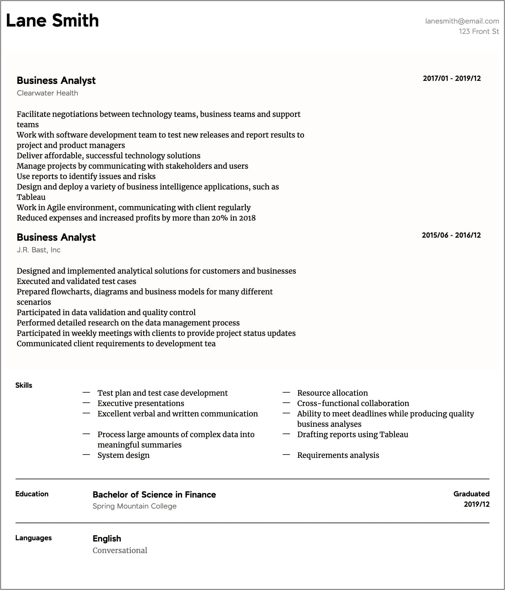 Example Of A Research Analyst Resume