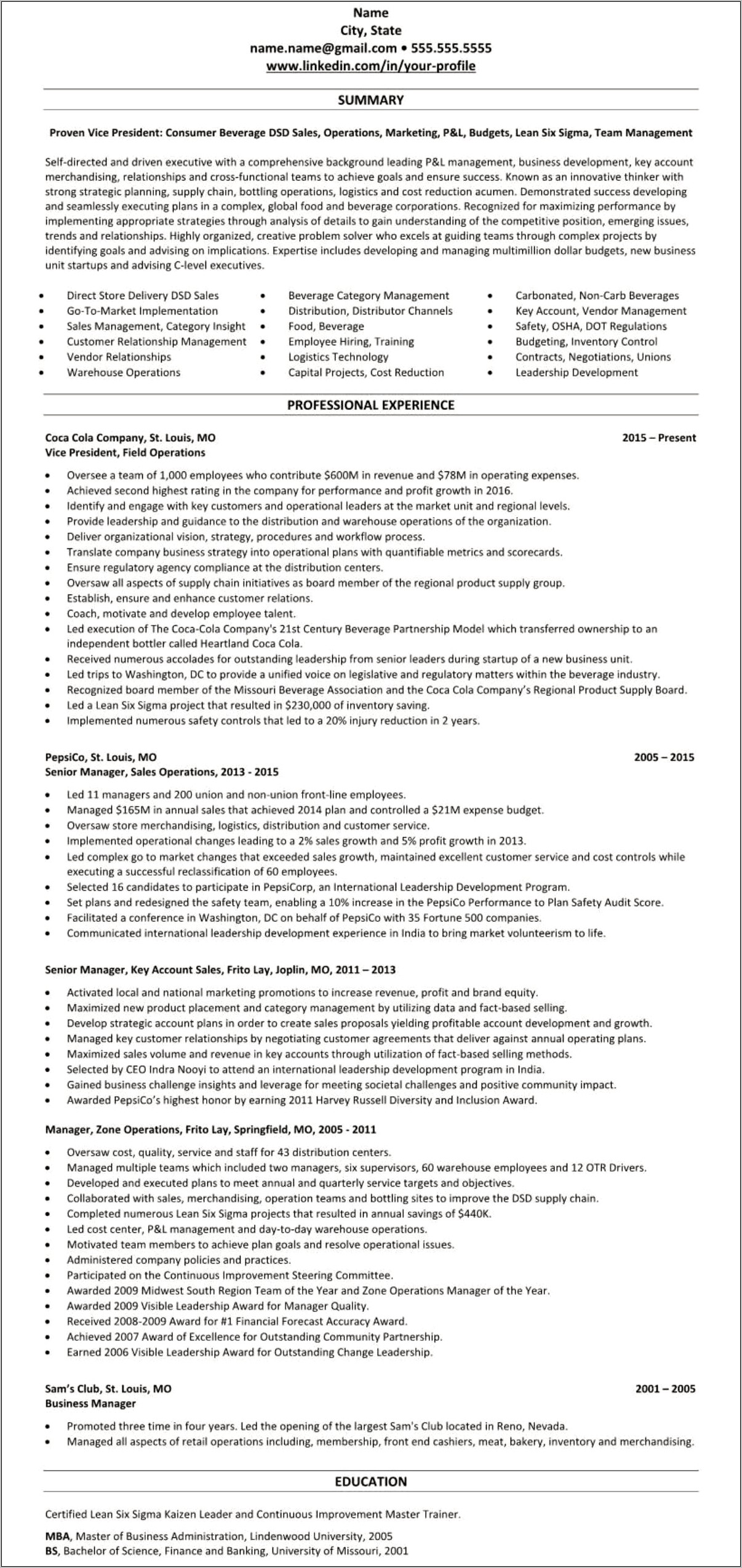 Example Of A Resume For A Restaurant Management