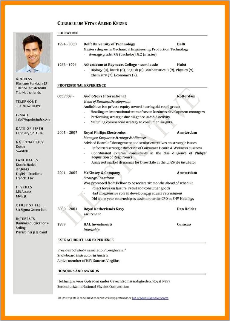 Example Of A Resume In English