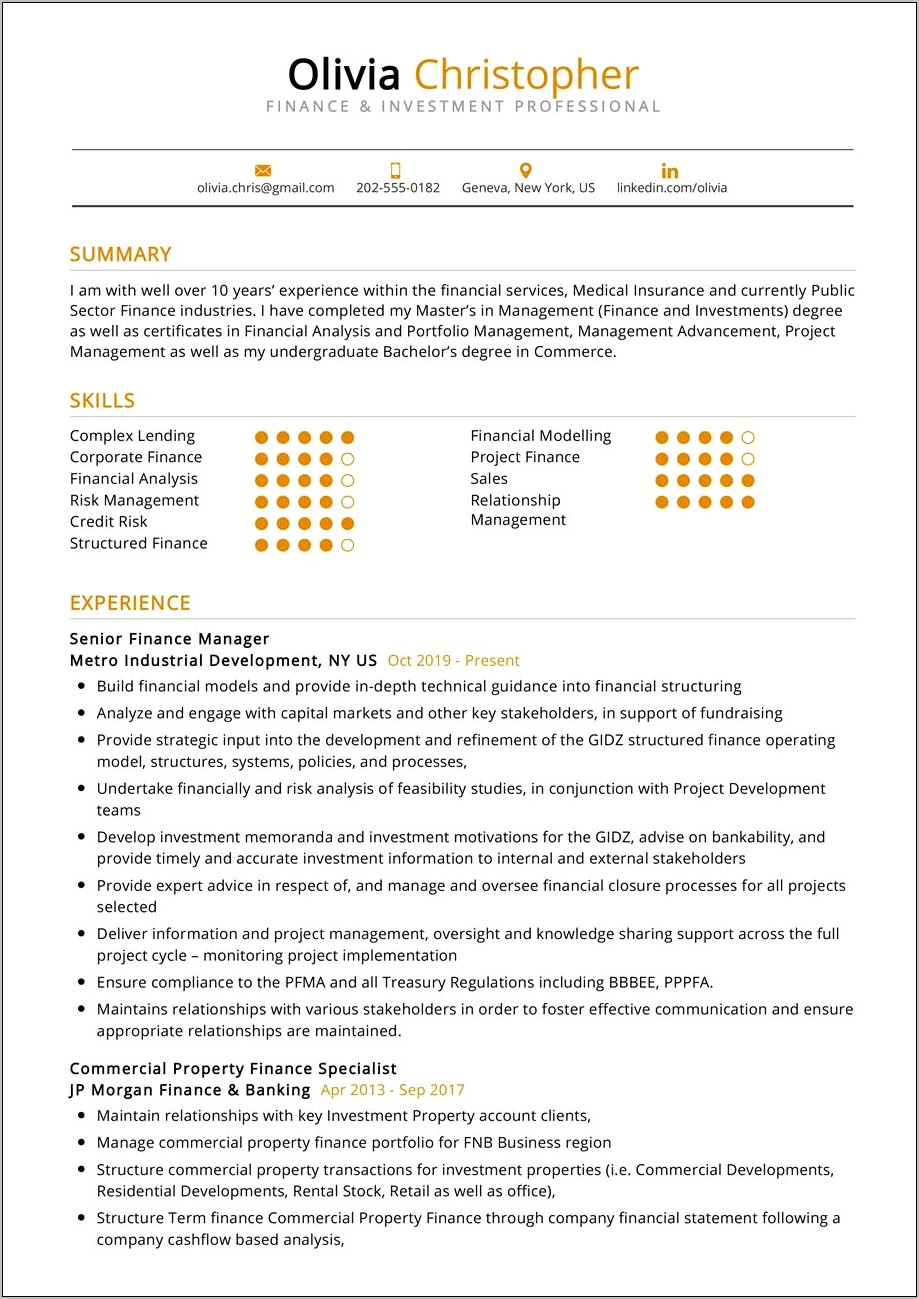 Example Of A Resume Package For A Portfolio