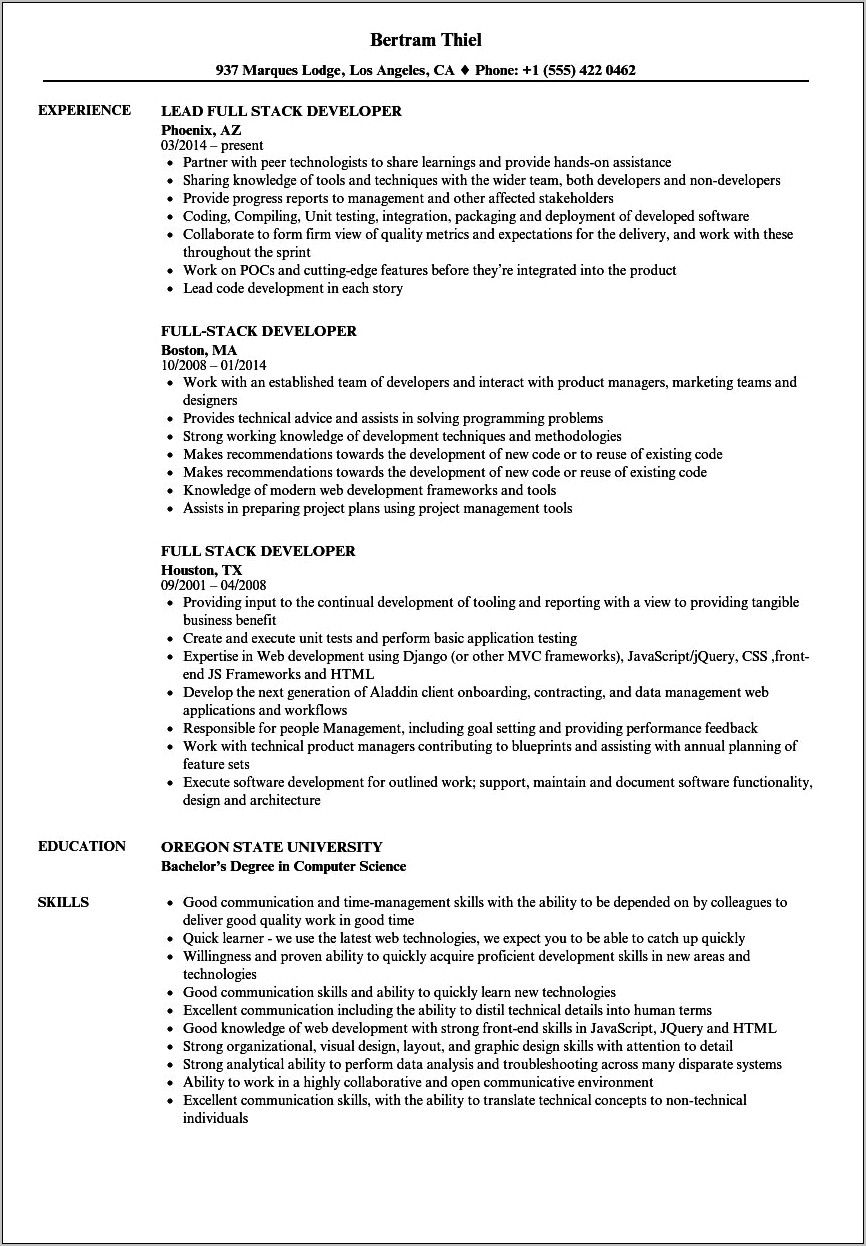Example Of A Stacked Skills Resume