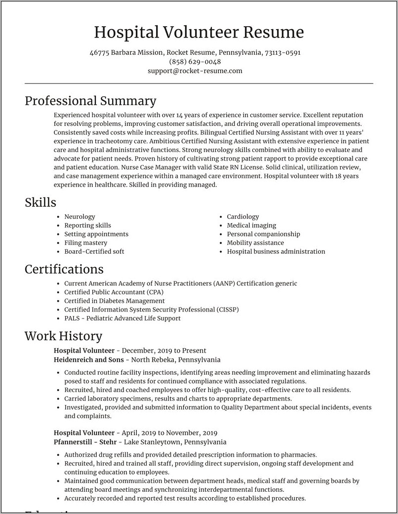 Example Of A Volunteer Resume Example