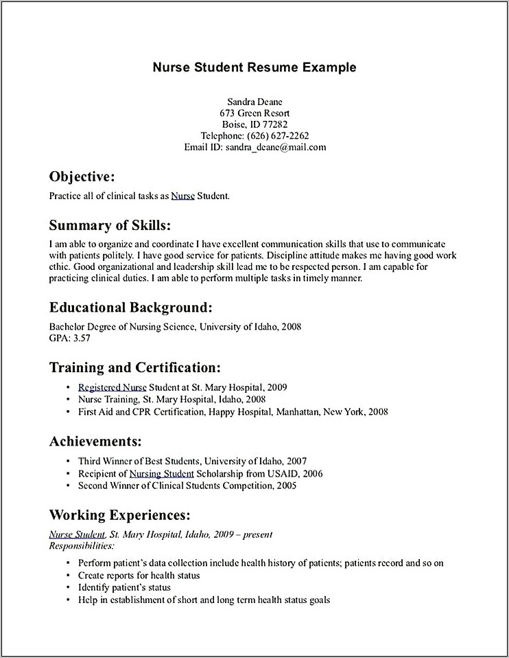 Example Of A Working Student Resume