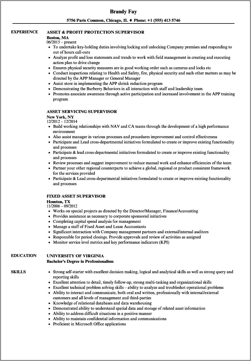Example Of Accounting Supervisor Resume