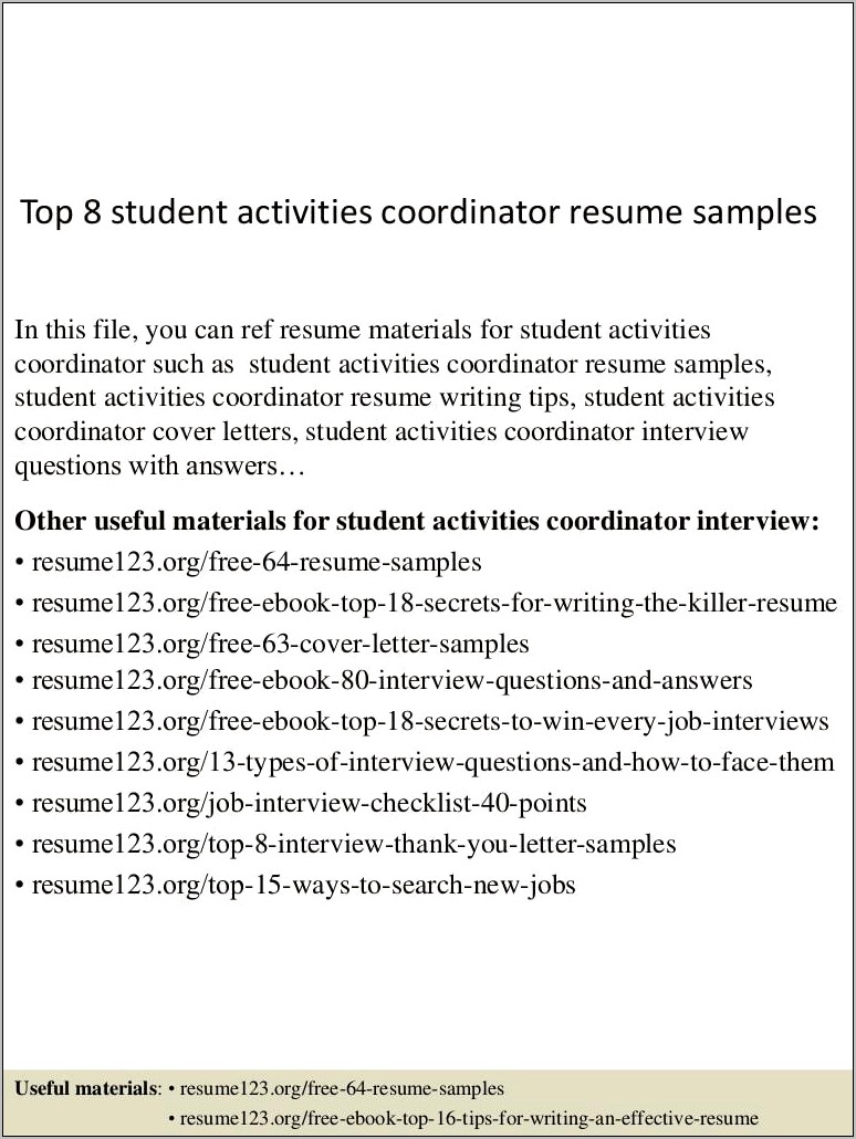 Example Of Activies For A Resume