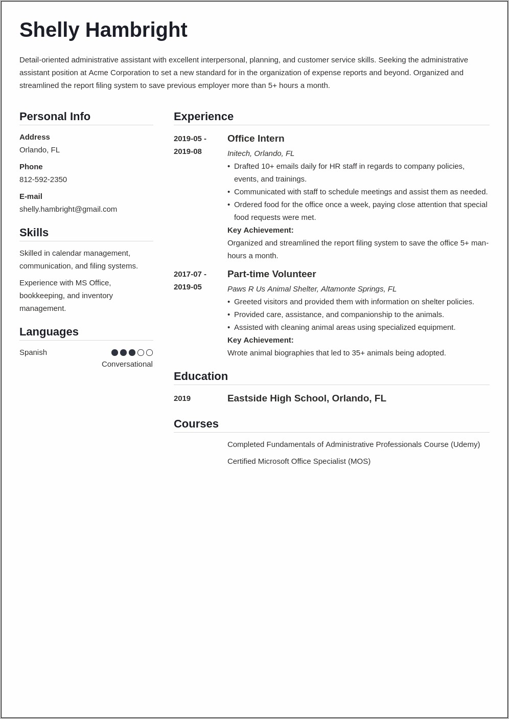 Example Of An Admin Assistant Resume