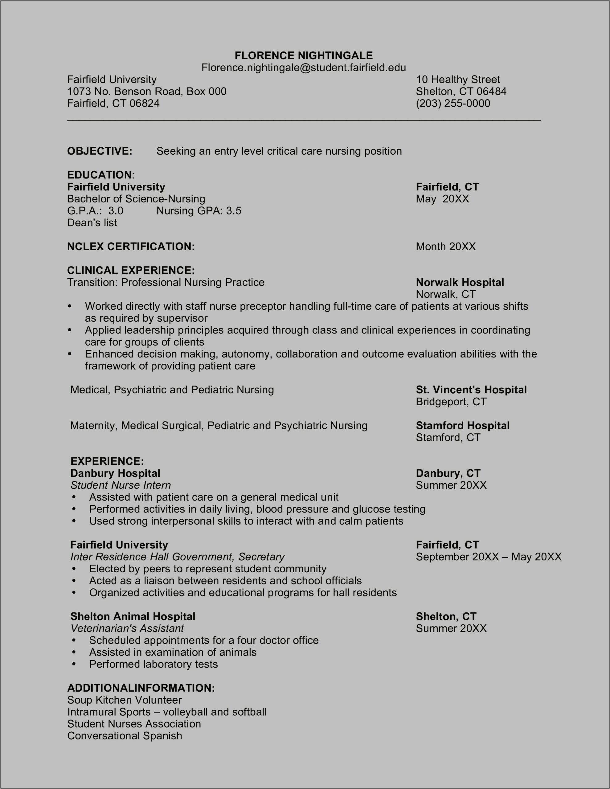 Example Of An Entery Level Nurse Resume