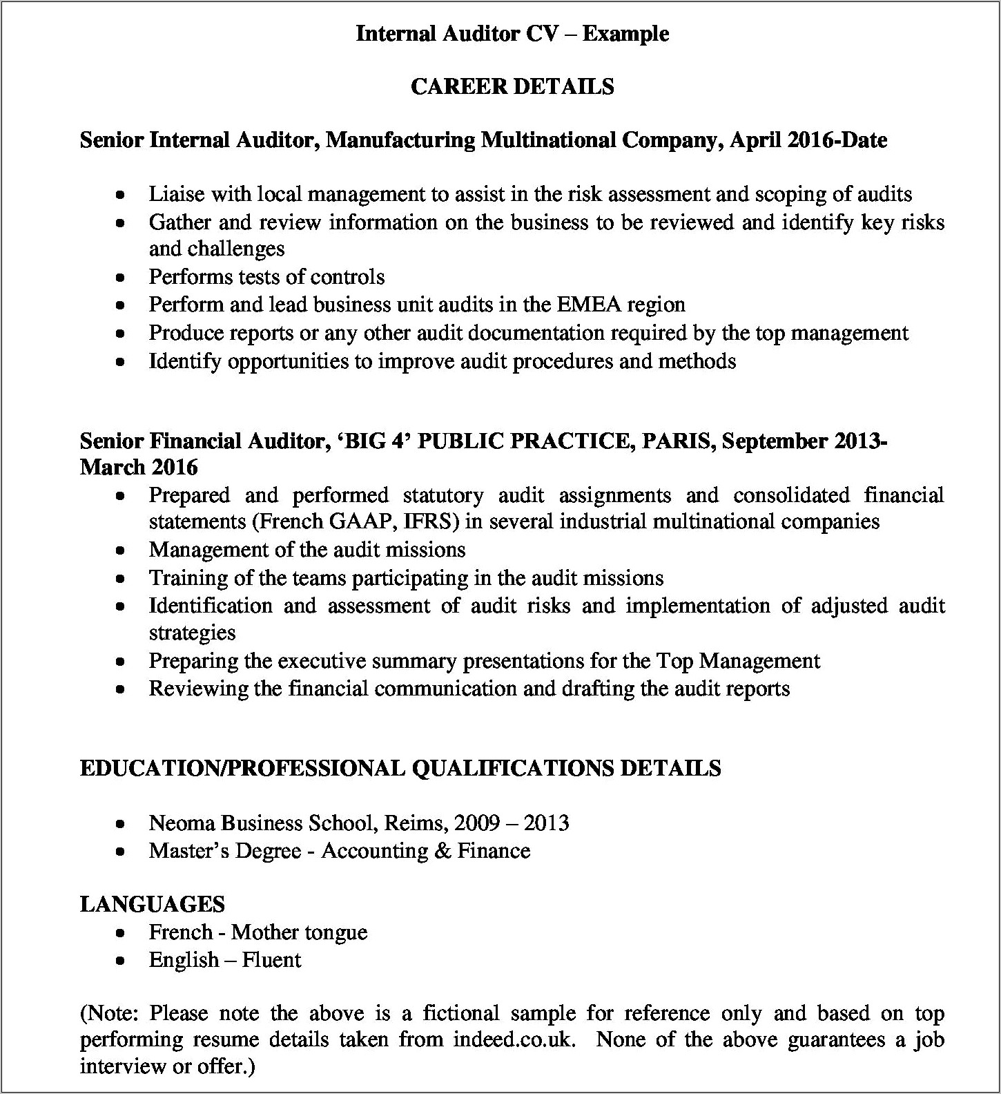 Example Of An Internal Job Resume Objective