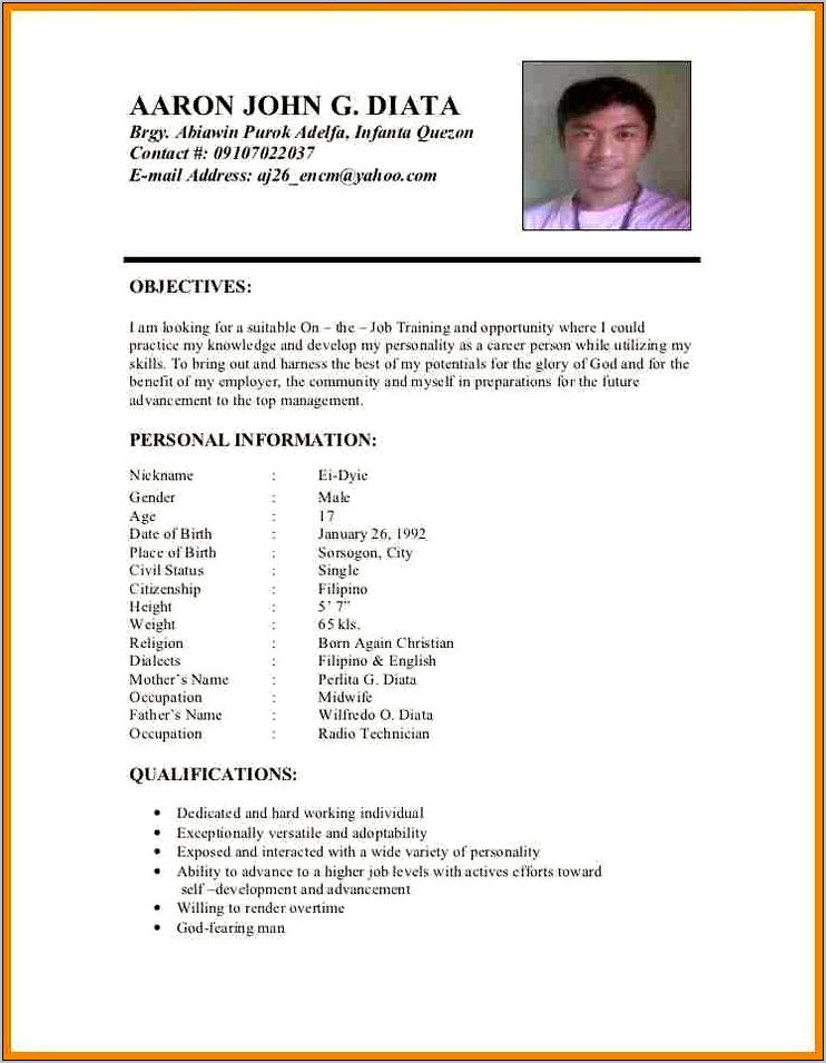 Example Of Applicant Resume For Job