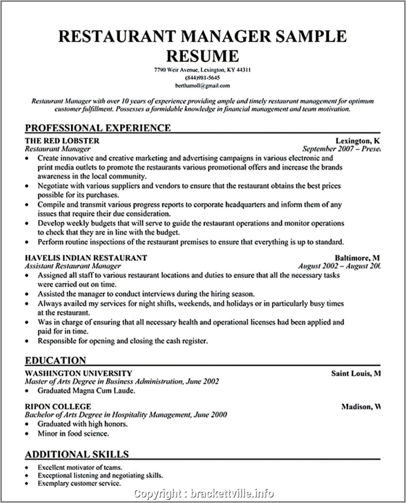 Example Of Assitant Manager Resume