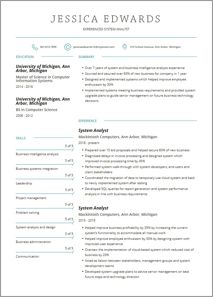 Example Of Business System Analyst Resume