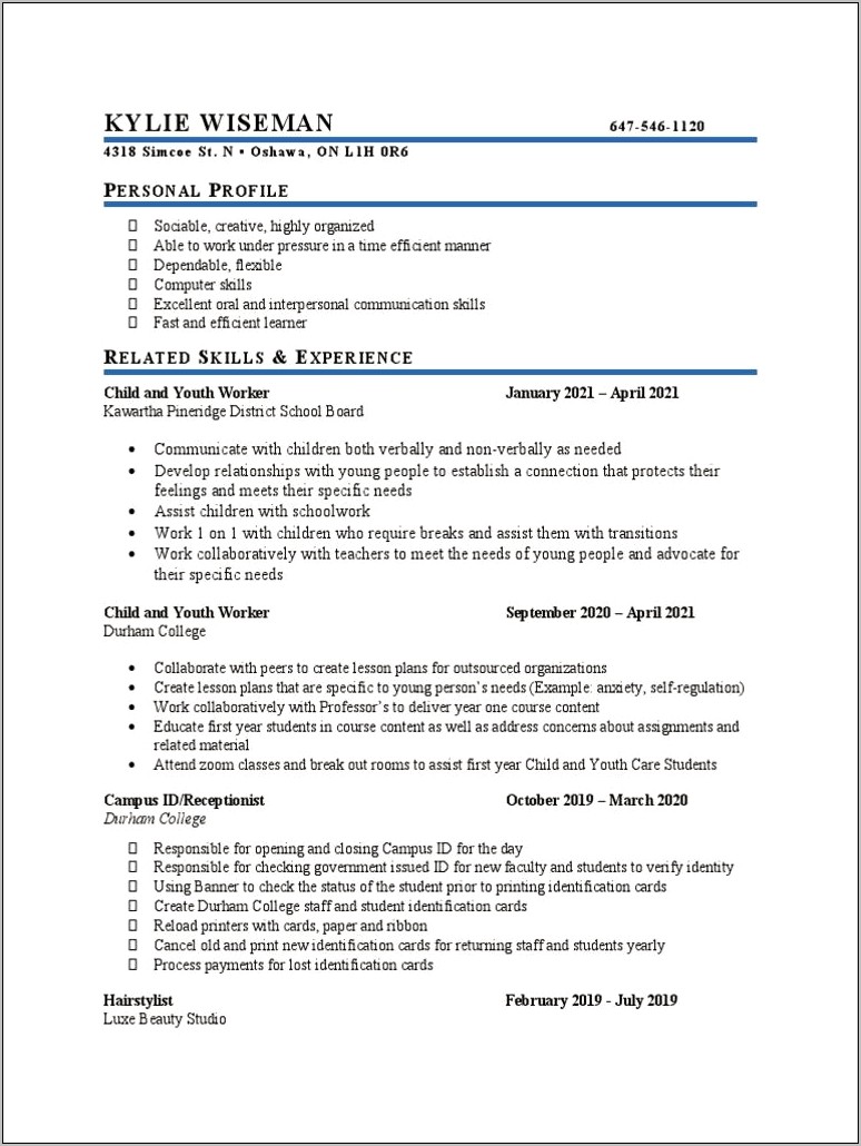 Example Of Child And Youth Worker Resume