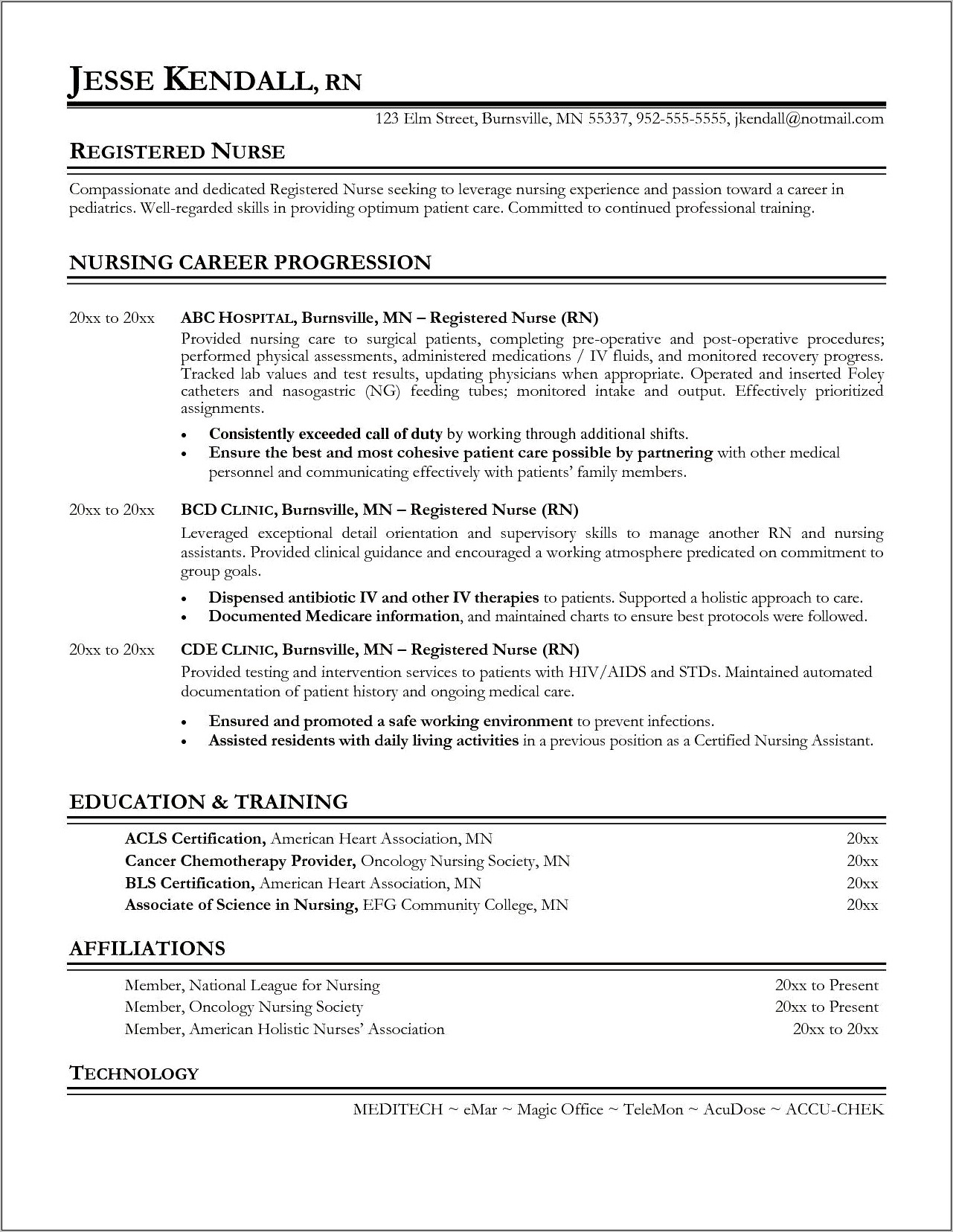 Example Of Clinic Registered Nurse Resume