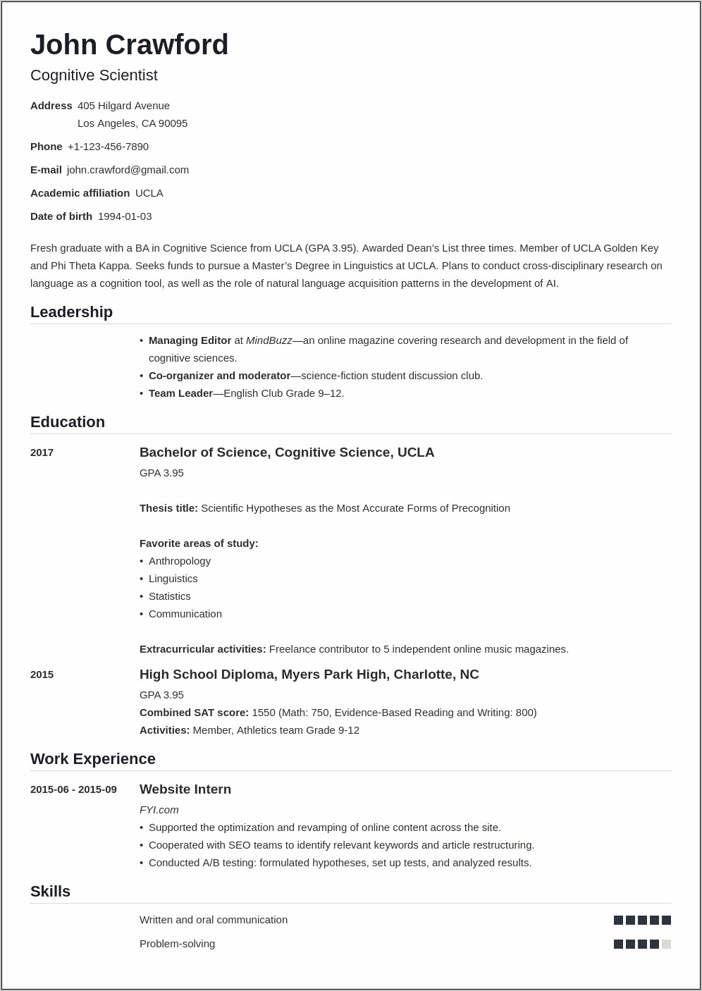 Example Of Co Curricular Activities In Resume