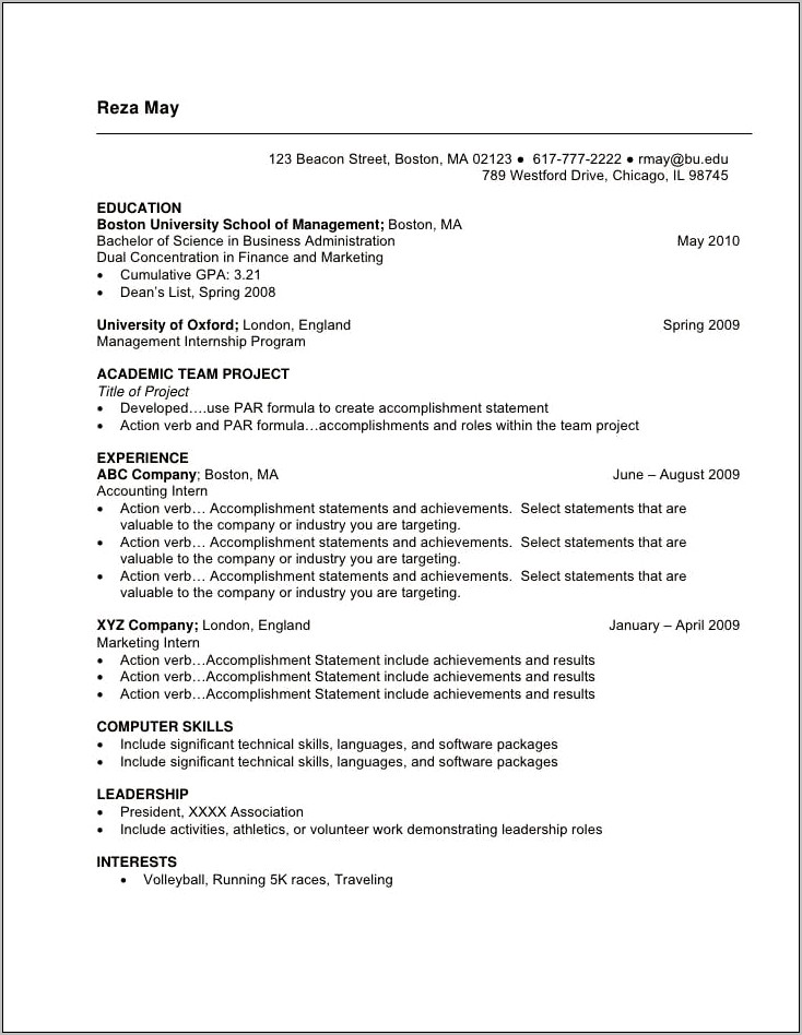 Example Of Computer Science Resume 1 Year Experience
