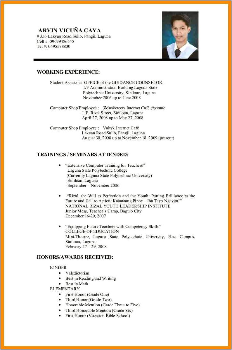 Example Of Course Attended In Resume