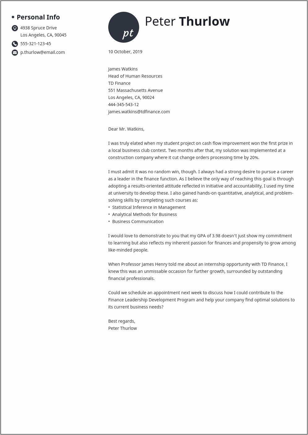 Example Of Cover Letter For Resume Internship