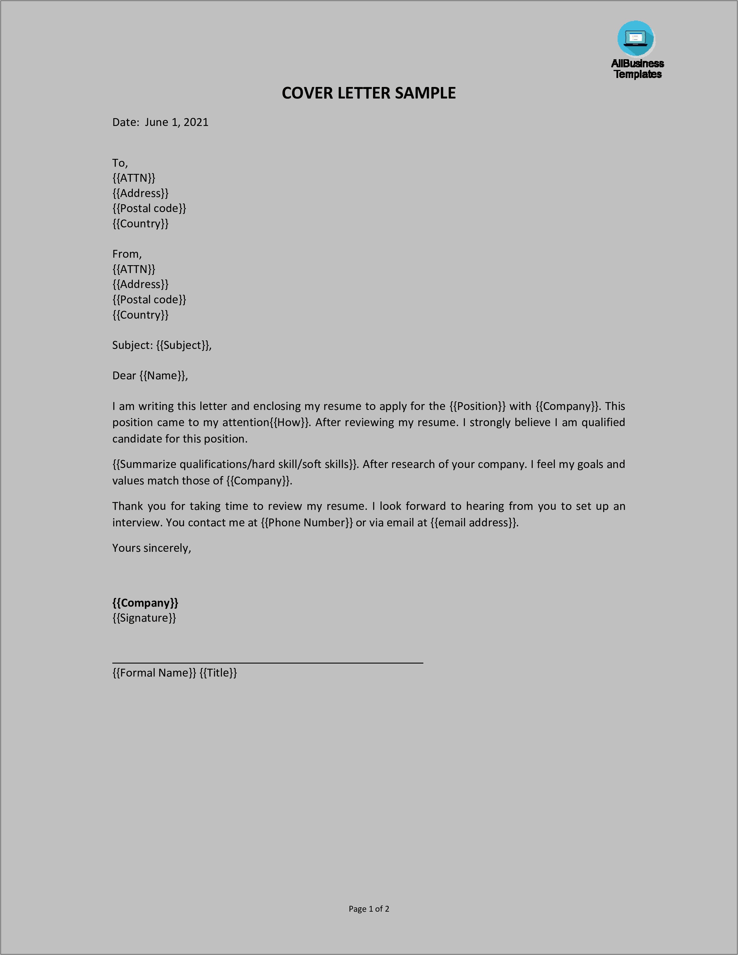 Example Of Cover Letter For Resume Pdf