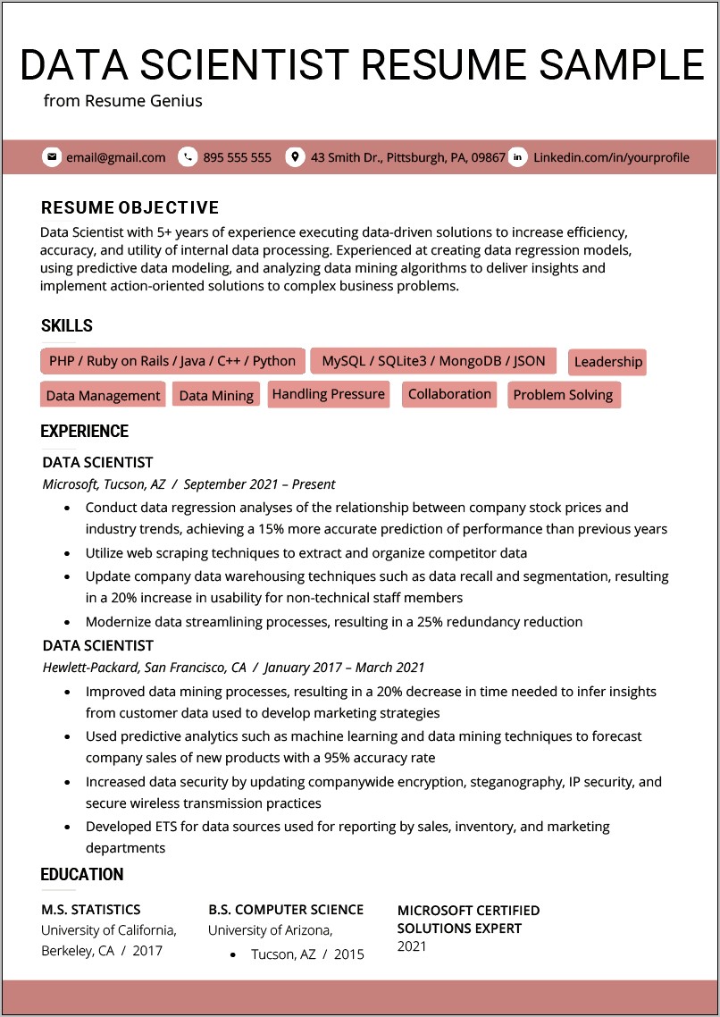 Example Of Data Modeling In Resume