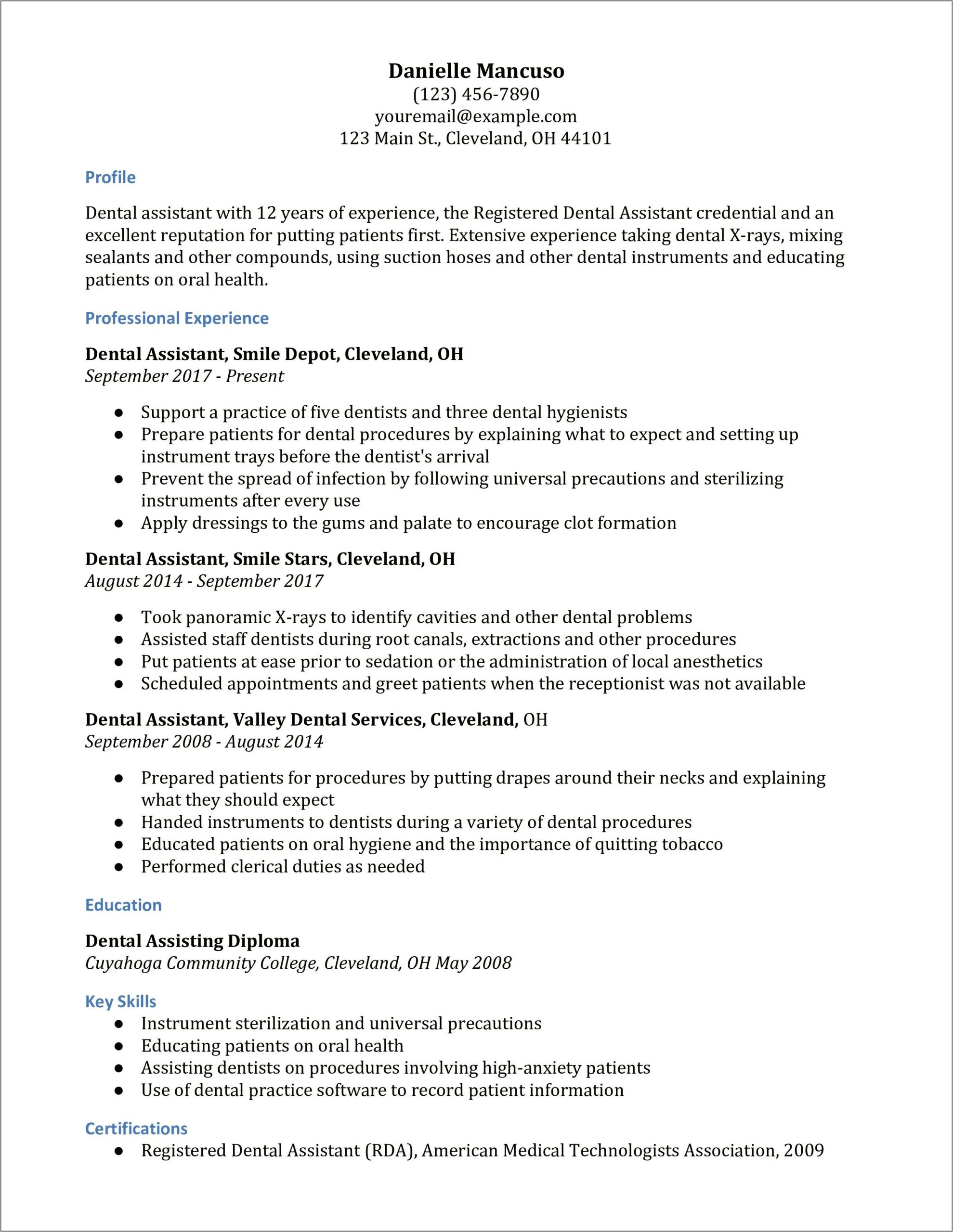 Example Of Dental Assistant Internship Job Description Resume