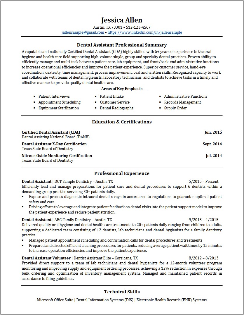 Example Of Education For Dental School On Resume