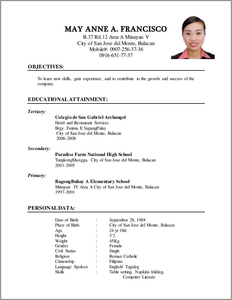 Example Of Educational Attainment In Resume