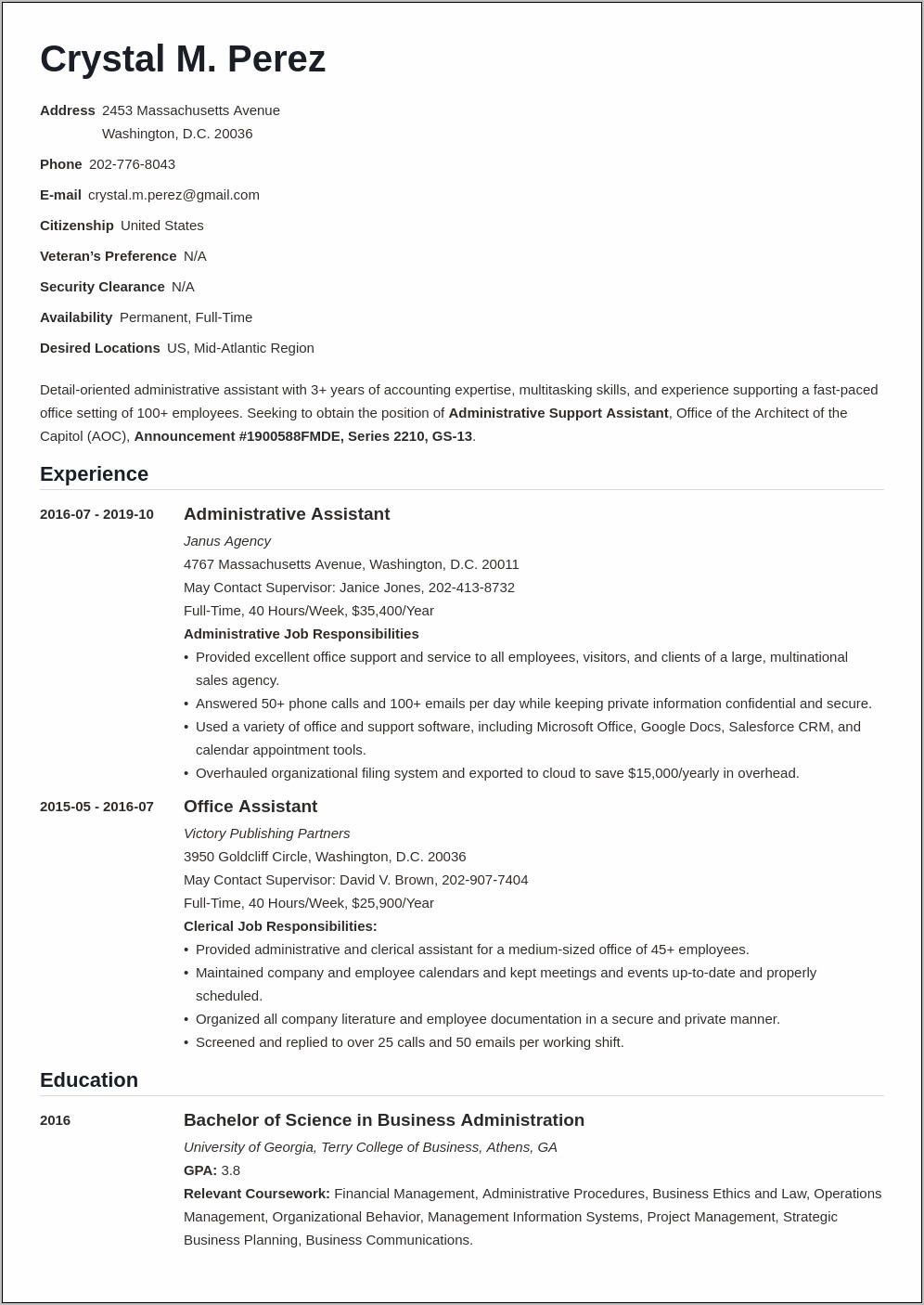 Example Of Entry Level Federal Job Resume