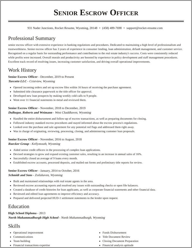 Example Of Escrow Assistant Resume