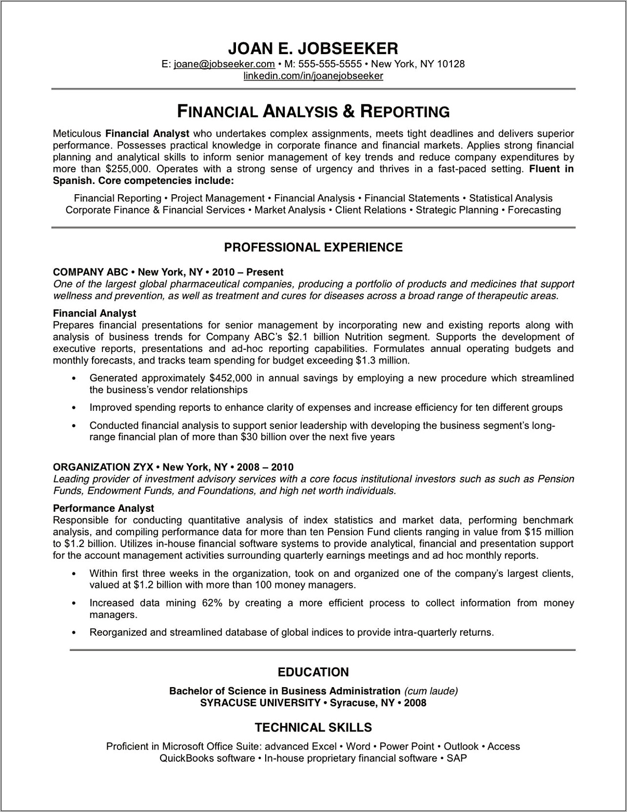 Example Of Executive Summary For A Resume