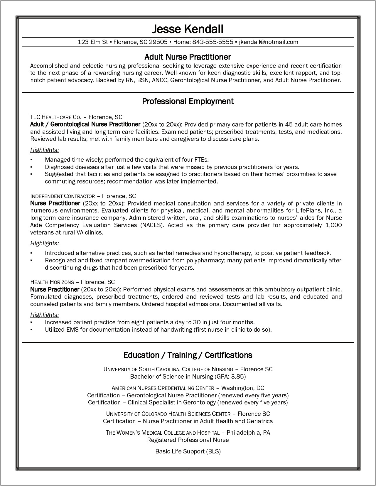 Example Of Family Nurse Practitioner Resume