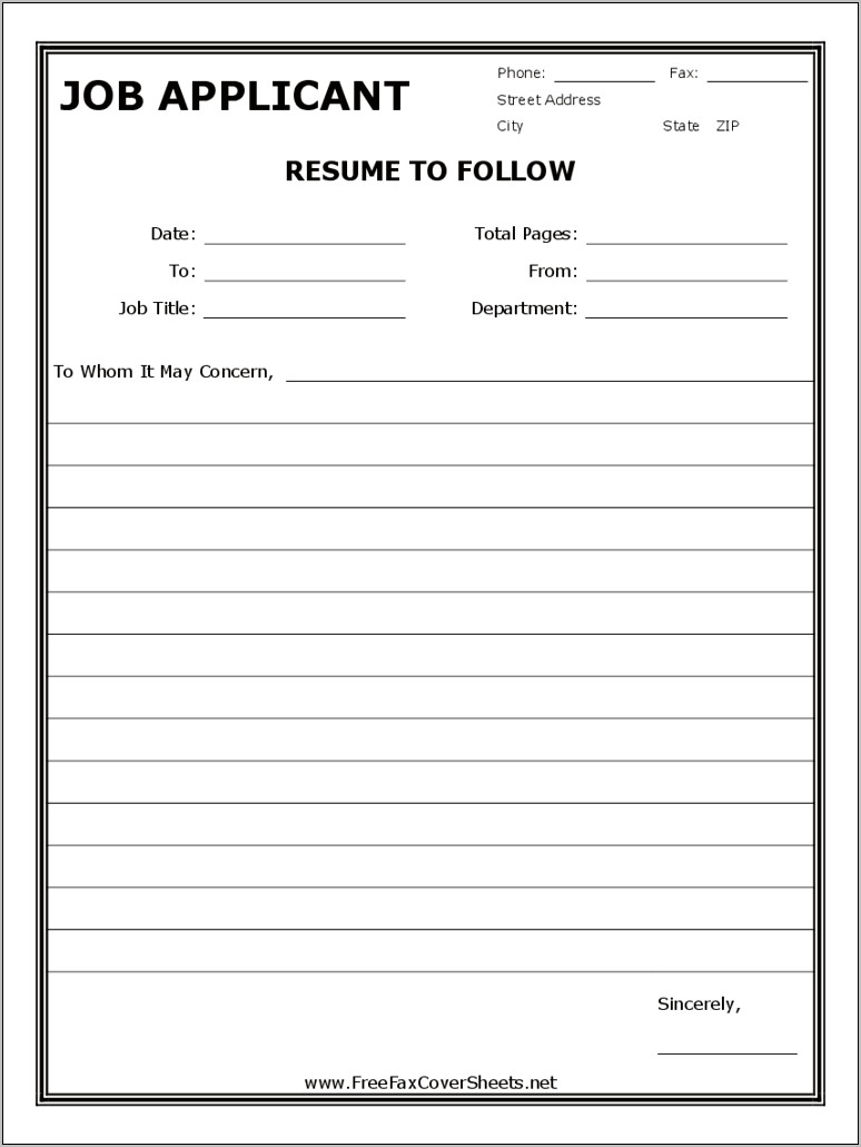 Example Of Fax Cover Sheet For Resume