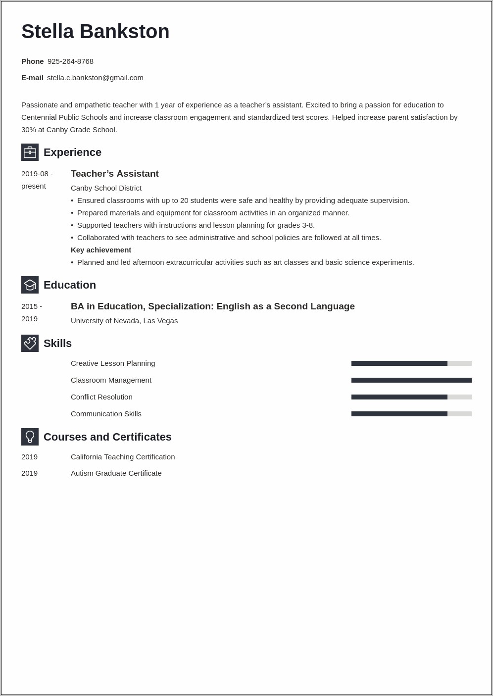 Example Of First Rate Teaching Resume