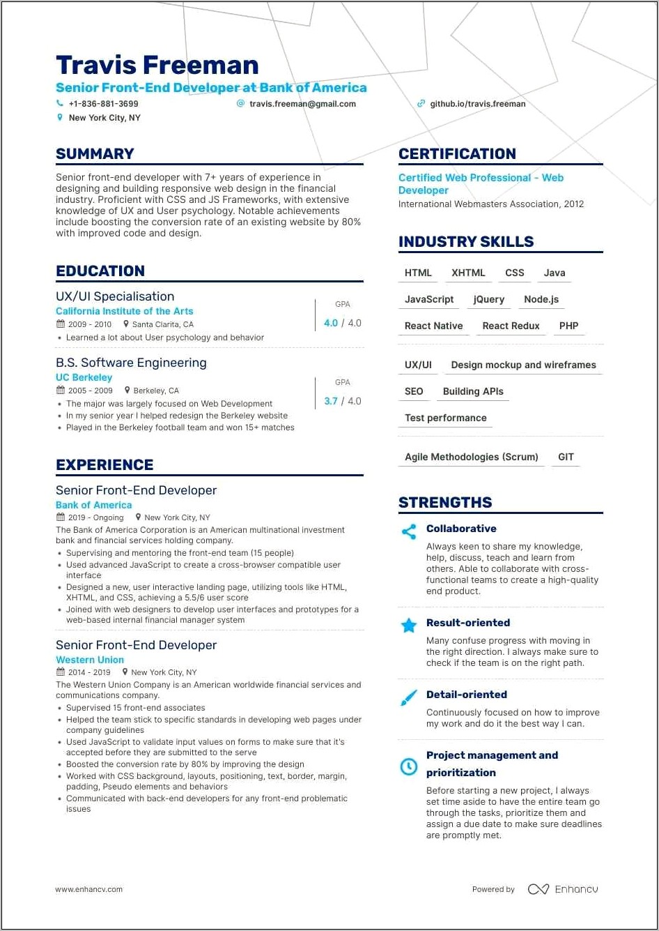Example Of Front End Developer Resume