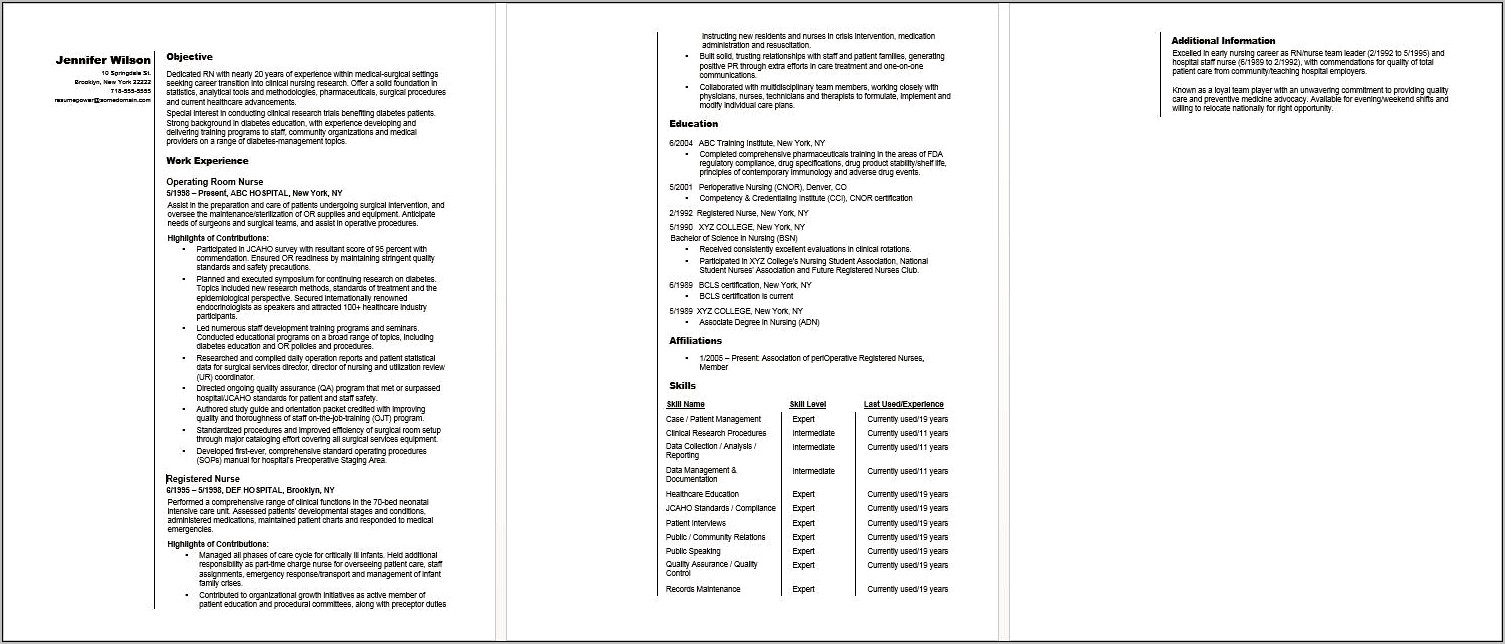 Example Of Functional Resume For Nurses