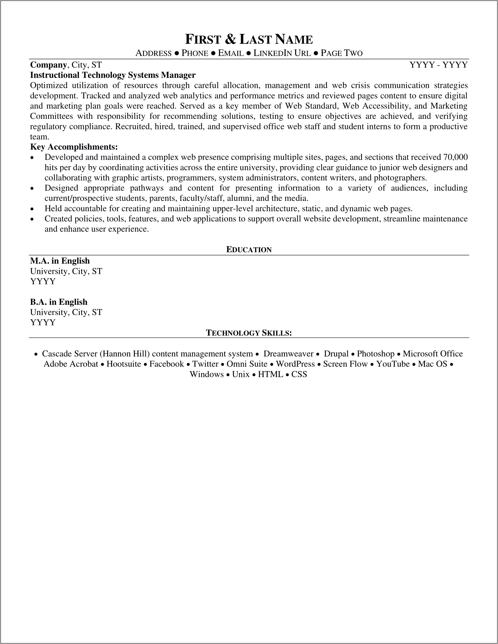 Example Of Good Product Manager Resume