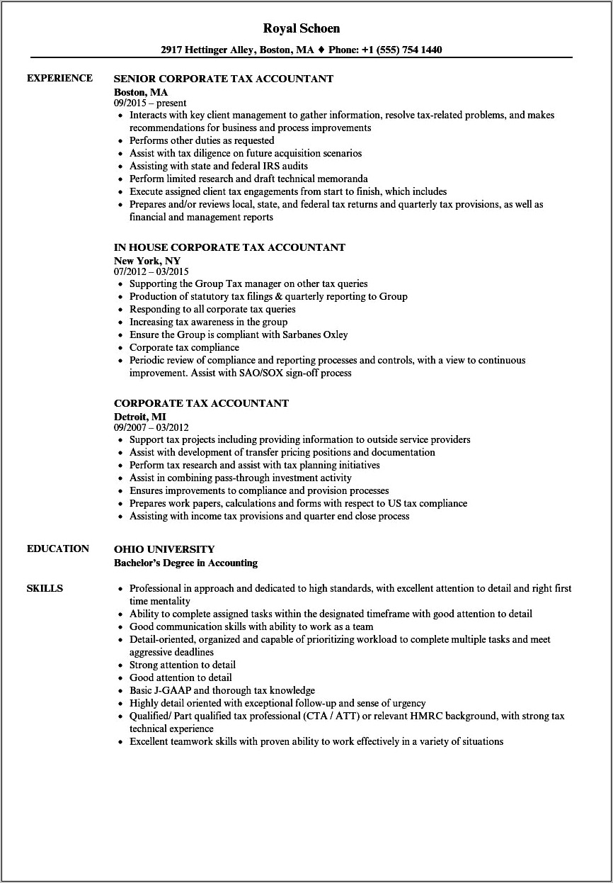 Example Of Good Resume For Tax Professional