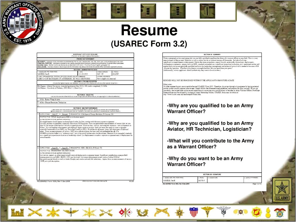 Example Of Good Warrant Officer Resume Summary
