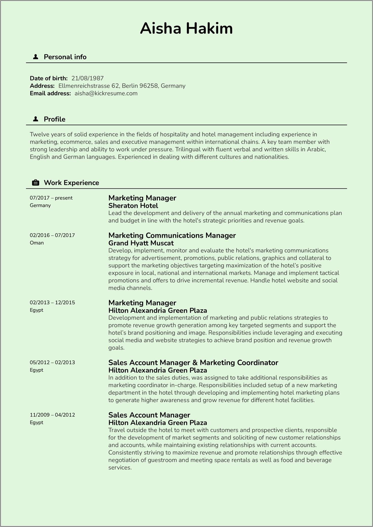 Example Of Hotel General Manager Resume