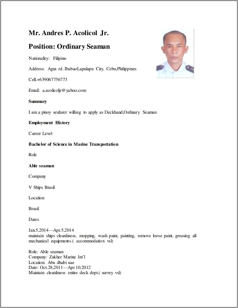 Example Of Job Resume Filipino