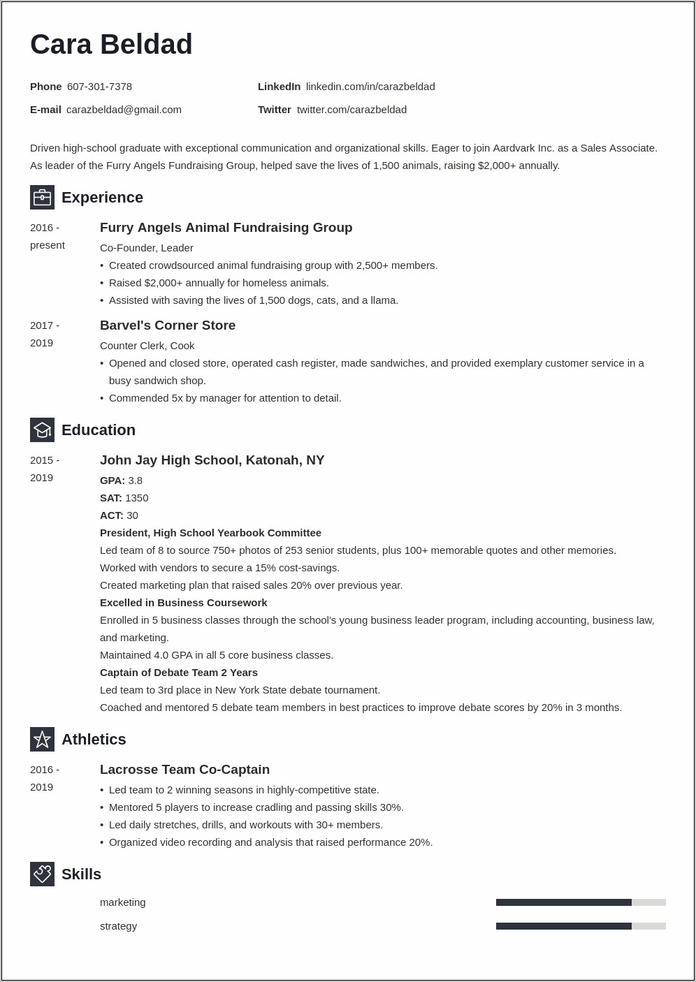Example Of Job Resume For High School Student